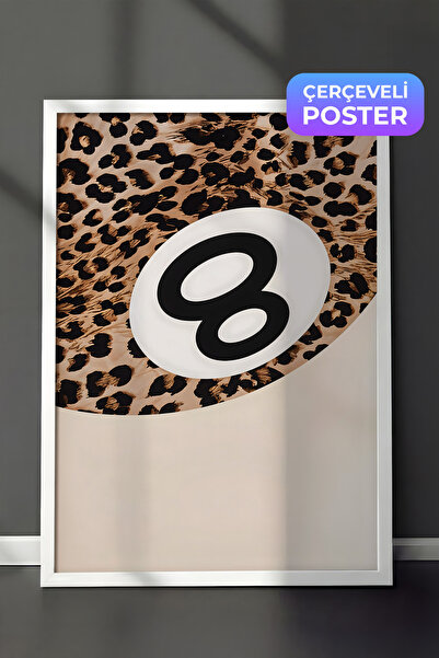 Postifull Beyaz Çerçeveli Tablo, 8_Ball Leopard, Comfort Serisi Mutfak Duvar ...