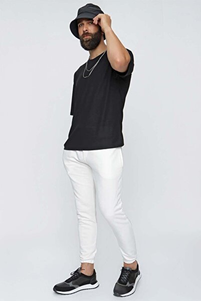 Efor Slim Fit %100 Pamuk Yan Cepli İpli Beyaz Jogger Pantolon ATP 025