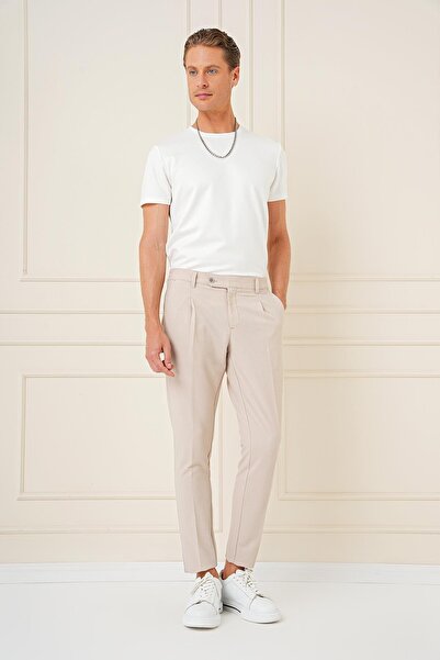 Efor Comfort Fit Gofre Kumaş Pileli Pamuk Casual Koyu Bej Pantolon P 1148