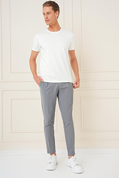 Efor Comfort Fit Gofre Kumaş Pileli Pamuk Casual Gri Pantolon P 1148