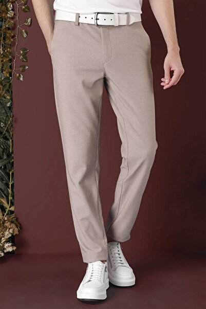 Efor Slim Fit Side Pocket Textured Flexible Casual Beige Trousers P 1139