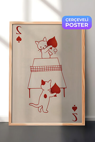 Postifull Ahşap Çerçeveli Tablo, Cats Playing Card, Comfort Serisi Mutfak Ahş...