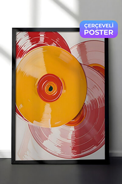 Postifull Siyah Çerçeveli Tablo, Vintage Record Eclectic, Comfort Serisi Mutf...