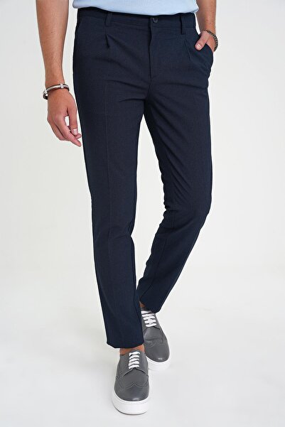 Efor Comfort Fit Beli Lastikli Tek Pileli Dokulu Lacivert Pantolon P 1193