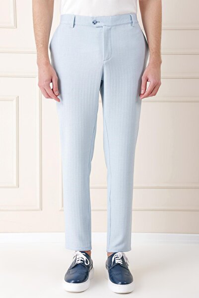 Efor Comfort Fit Beli Lastikli Balıksırtı Dokuma Casual Mavi Pantolon P 1155