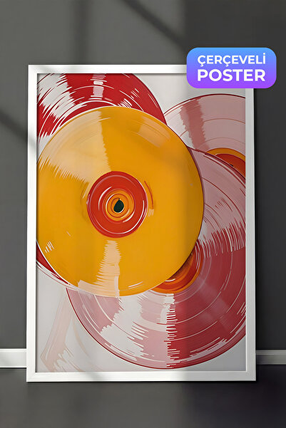 Postifull Beyaz Çerçeveli Tablo, Vintage Record Eclectic, Comfort Serisi Mutf...