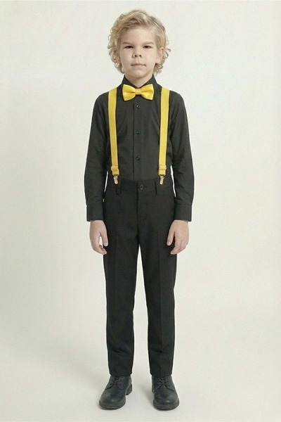 Mnk Baby&Kids طقم ولادي مع قميص ملون M00788 أسود - أصفر