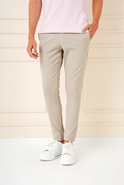 Efor Slim Fit Yan Cepli Düz Esnek Casual Koyu Bej Pantolon P 1144