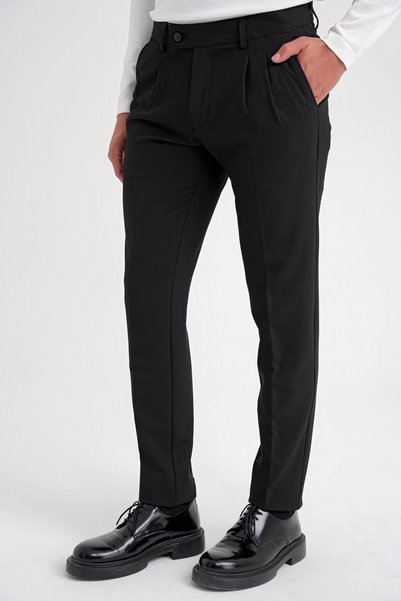 Efor Comfort Fit Comfortable Fit with Side Pockets Flexible Cotton Plain Black-1 Trousers P 1201
