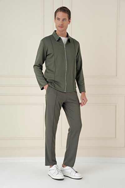 Efor Slim Fit Fermuarlı Yan Cep Mevsimlik Casual Haki Mont Mt 174