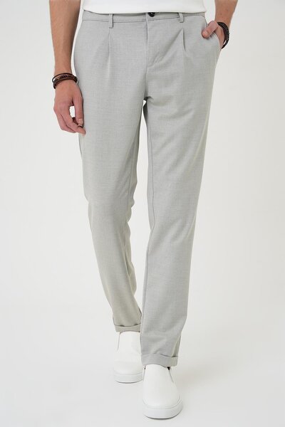 Efor Comfort Fit Beli Lastikli Pileli Gri Jogger Pantolon P 1182