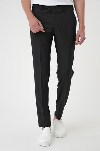 Efor Slim Fit Pilesiz Yün Klasik Siyah Kumaş Pantolon P 1191