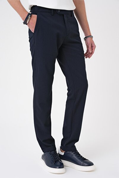 Efor Comfort Fit Gofre Dokulu Beli Lastikli Lacivert Jogger Pantolon P 1177