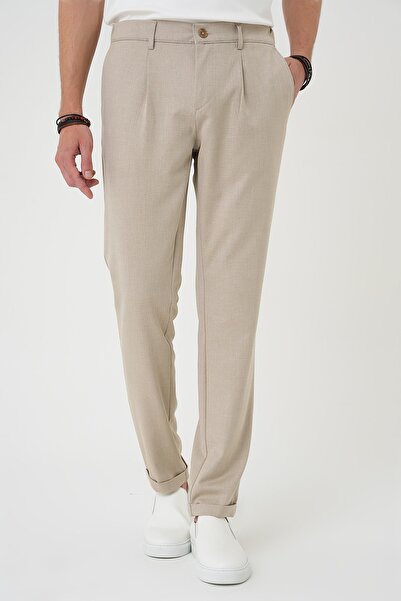 Efor Comfort Fit Beli Lastikli Pileli Bej Jogger Pantolon P 1182