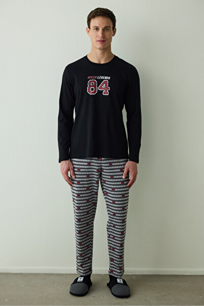 Penti Men's Speed Slogan Printed Cotton Pajama Set