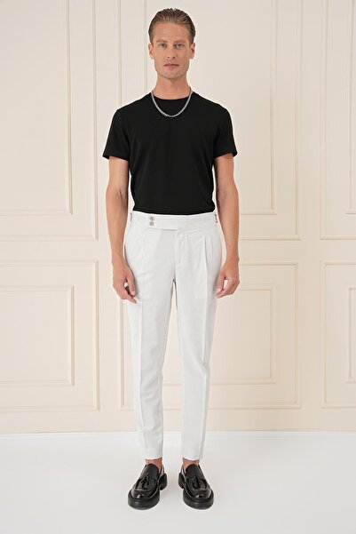 Efor Yandan Tokalı Çift Pileli Esnek Pamuk Taş Pantolon P 1160