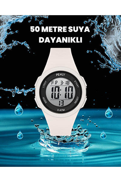 Penly Su Geçirmez Dijital Çocuk Kol Saati 8217 Model Beyaz 4 Renk Kronometre-...