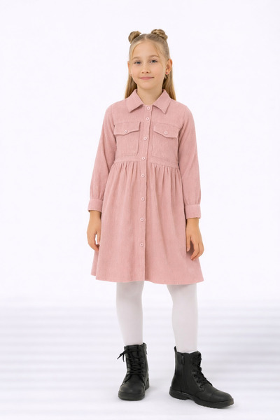 RAPAPA Дългоръкава рокля с копчета за момичета - розова 1549 SOMON