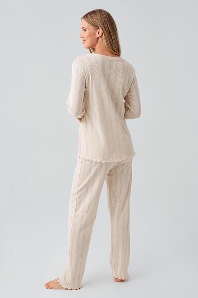 Artış Long Sleeve Lace-Like Knit Buttons Stretchy Cotton Maternity Pajamas Suit 18214