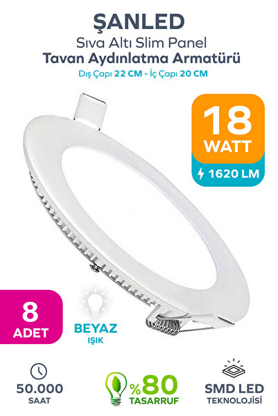 ŞANLED 18w Tasarruflu Led Yuvarlak Beyaz Işık Sıva Altı Slim Panel Tavan Aydı...