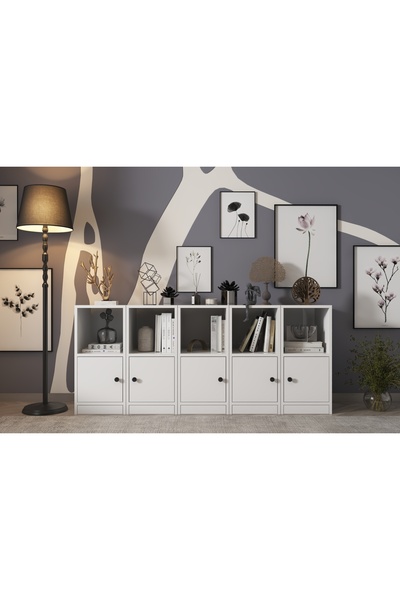 Nettrends Eva 5 Kapaklı 5 Raflı Modern Tasarım Beyaz Konsol HVV-KNS-1011