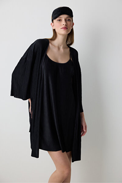 Penti Fleur Black Dressing Gown - Loves Paris Collection