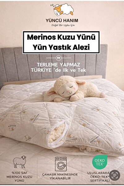 Yüncü Hanım Kuzu Yünü Dolgulu Kapitoneli Yastık Alezi , Doğal Pamuk Kumaş 50x...