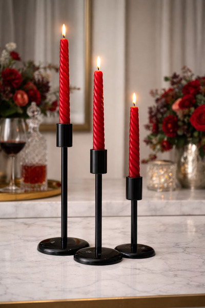 Croen Beauty Şamdan Mumluk 3'lü (Üçlü) Siyah Lüks Dekoratif Mumluk Seti