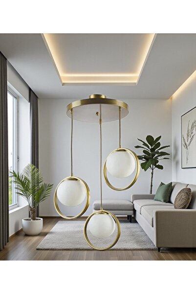 OSC HOME AYDINLATMA TASARIM Halka 3lü avize Beyaz camlı