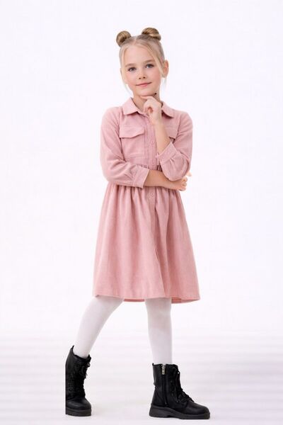 RAPAPA Дългоръкавна рокля с копчета за момичета - розова 1549 p