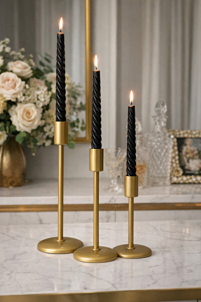 Croen Beauty Şamdan Mumluk 3'lü (Üçlü) Gold Lüks Dekoratif Mumluk Seti