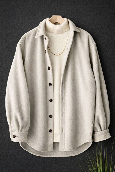 LEYEL Moda Gri Unisex Kalın Polar Gömlek Taş RENK