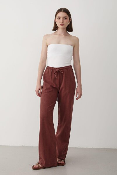 JASTE Pantaloni de in palazzo cu talie elastică pentru femei KİREMİT