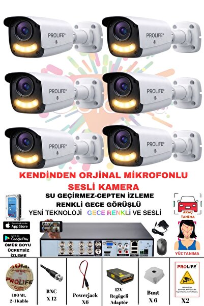 PROLİFE 6 LI Sesli Güvenlik Kamerası 5 Mp Gece Renkli Yüz Ve Araç Tanımalı Fu...