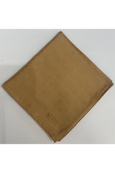 Vakko Monogram Cotton Silk Scarf 3000655-Camel