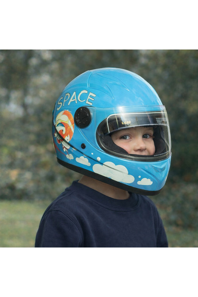 JK20 MAVİ ÇOCUK KASKI / 7-12 YAŞ ÇİZGİ FİLM FİGÜRLÜ ÇIKARILABİLİR BOYUNLUKLU ...