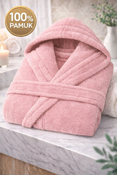 İQON %100 Pamuk Unisex Banyo Bornozu Düz PEMBE