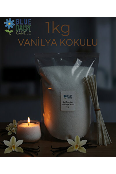 BlueDaisyCandle 1 Kg BEYAZ VANİLYA kokulu Inci Tozu Mum ( 25 Adet 20 Cm Fitil Ile ) Toz Mum , Kum Mum , Kokulu Mum