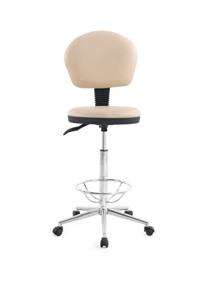 ofiscombin Döner Tekerli Metal Ayak Arkalıklı Yüksek Bar Tabure Sandalyesi