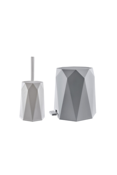 Elif Geo 2'li Banyo Seti (Plastik 5 lt Çöp Kovası Ve Tuvalet Fırçası Taş Rengi)