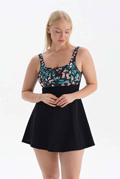 Dagi Siyah - Yeşil Korseli Toparlayıcı Elbiseli Mayo