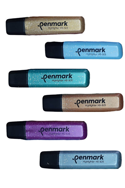 penmark قلم هايلايتر قابل لإعادة الملء معدني لامع ذهبي برونزي فيروزي مسحوق أز...