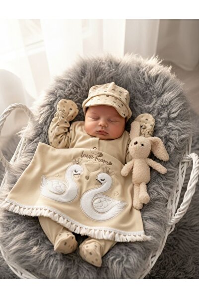 AHMETCAN BEBE Kuğu Desenli %100 Organik Pamuklu 10 Parça Yenidoğan Seti (Hedi...