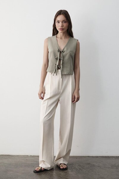 JASTE Kadın Bağlamalı Keten Yelek