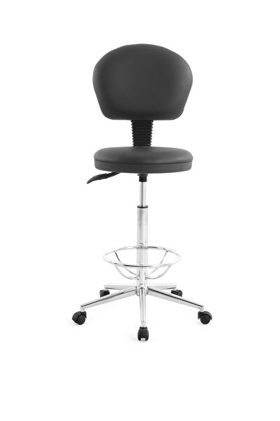 ofiscombin Döner Tekerli Metal Ayak Arkalıklı Yüksek Bar Tabure Sandalyesi