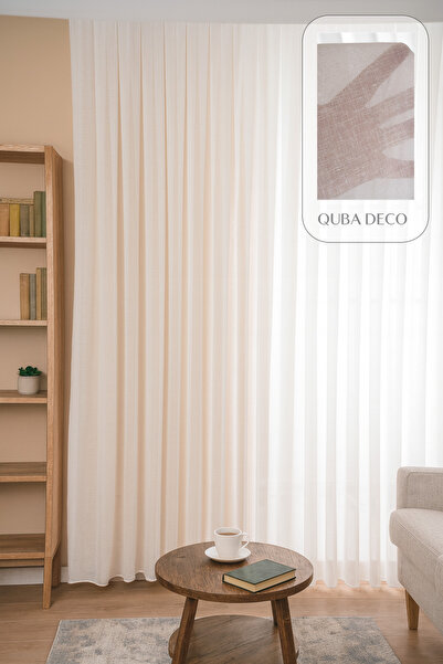 QUBA DECO Premium Natural Keten Dokulu Soft Dökümlü Pileli Tül Perde Salon Ot...