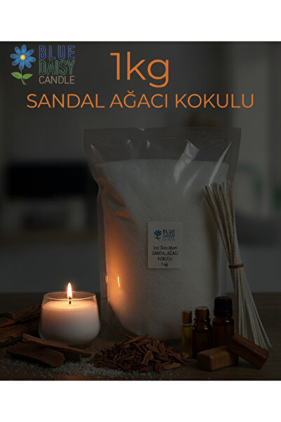 BlueDaisyCandle 1 Kg BEYAZ SANDAL AGACI kokulu Inci Tozu Mum ( 25 Adet 20 Cm Fitil Ile ) Toz Mum , Kum Mum