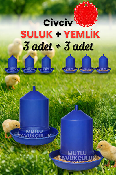 MUTLU TAVUKÇULUK Civciv Başlangıç 3 Adet Suluk 3 Adet Yemlik Takım 750 ml Kek...