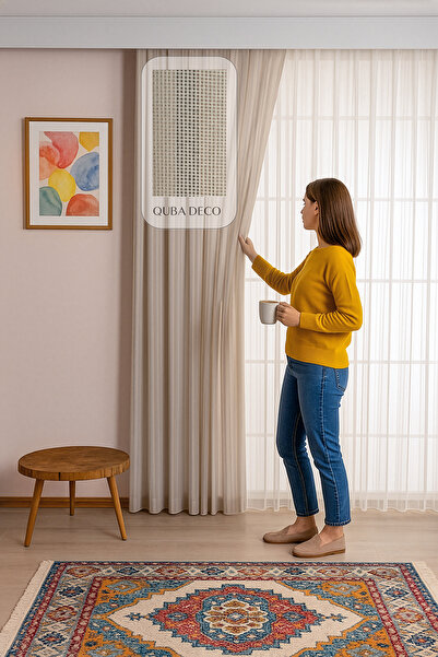 QUBA DECO Natural Şık Dökümlü Gramajlı Tül Perde Kırışmaz Salon Oturma Odası ...