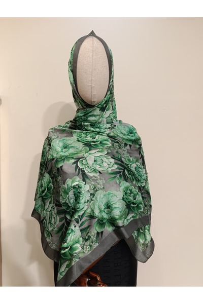 Esima Butik Floral Patterned Green/Grey Soft Shawl